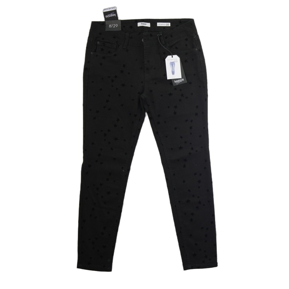 New Kensie Skinny Jeans Women's Size 8/29 Black Flocked Star Mid Rise Ankle